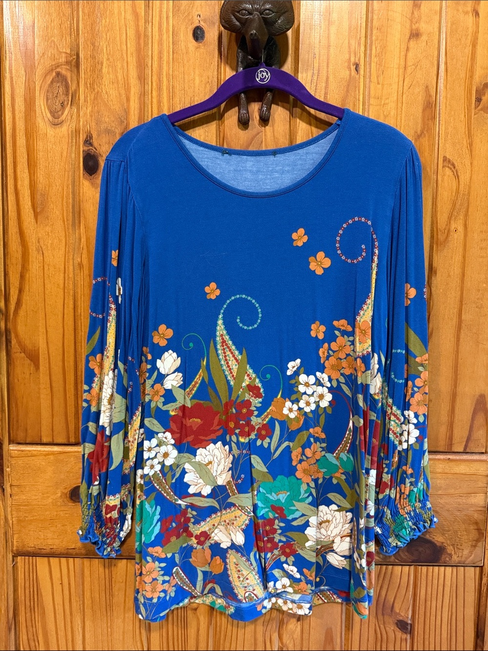 Johnny Was Cobalt Blue Floral Border Tunic